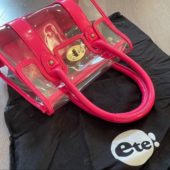 EUC ❤️‍🔥 TRANSPARENT NEON PINK 🩷 handbag handheld bag 🇭🇰i.t Katie Judith - Picture 2 of 15